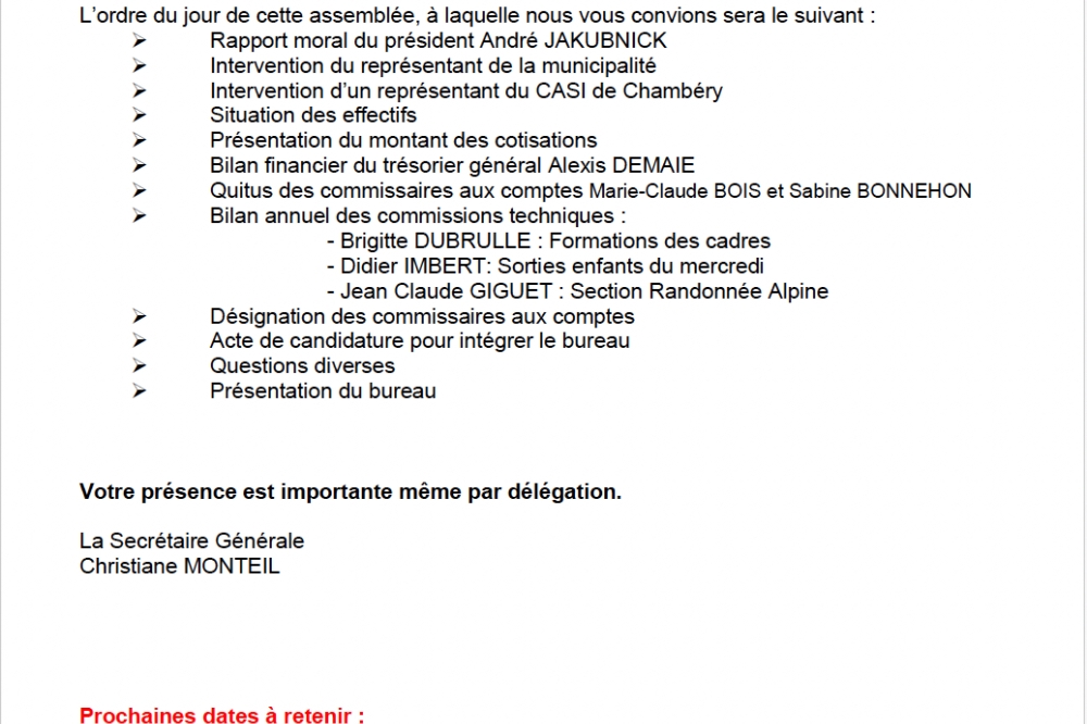 Assemblée Générale du S.C.C.S.