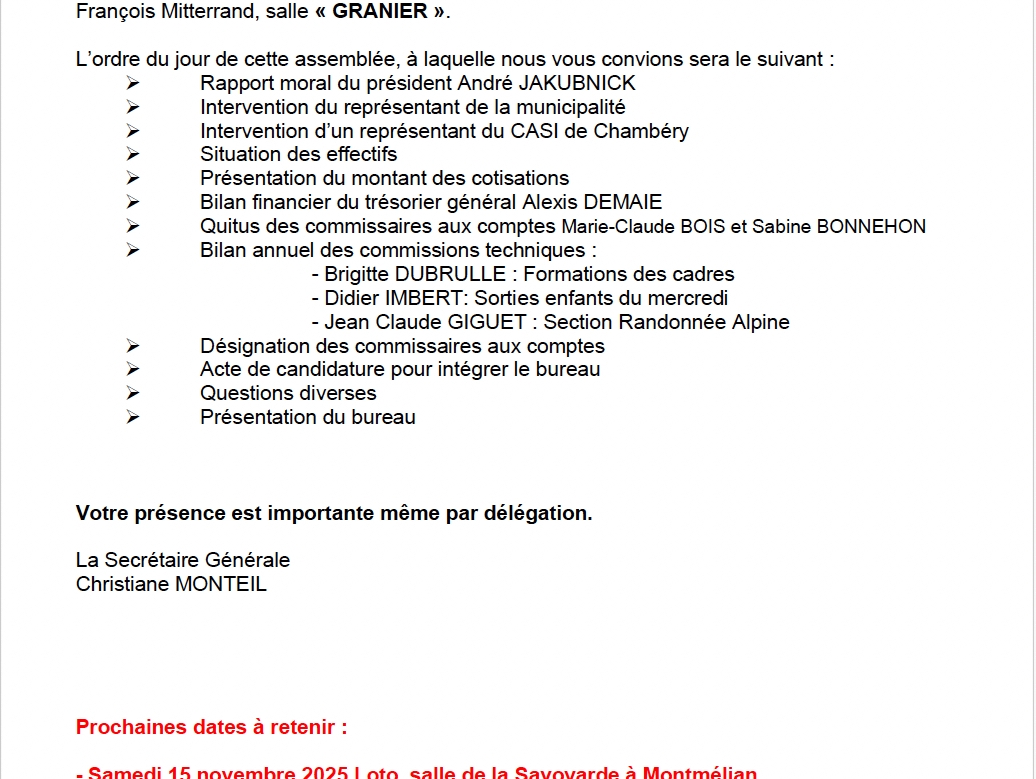 Assemblée Générale du S.C.C.S.